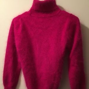 Hot pink fuzzy turtleneck sweater